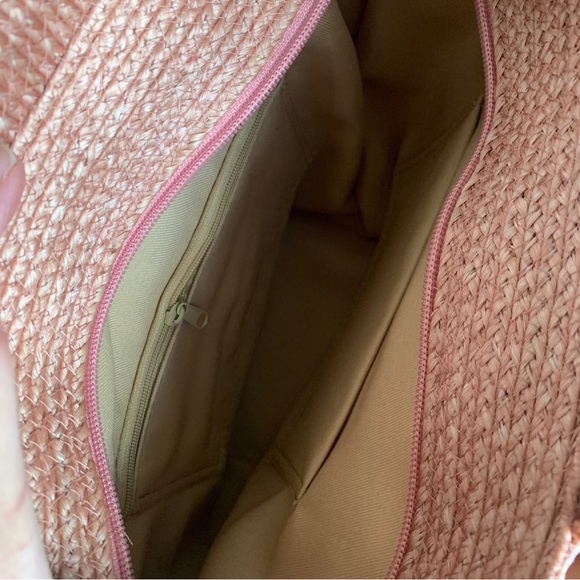 NEW Blush Pink Raffia Basket Crossbody Tote with Colourful Tassel decoration - Picture 2 of 5